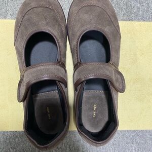 The Row Taupe Suede Mary Jane Shoes